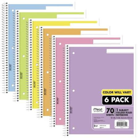 Mead Spiral College Ruled Notebooks